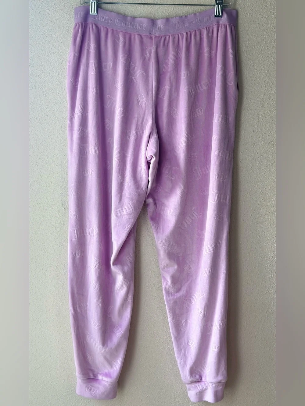 Juicy Couture Velour Tracksuit Set Lilac Pink Embossed Logo Crop Hoodie Pants M